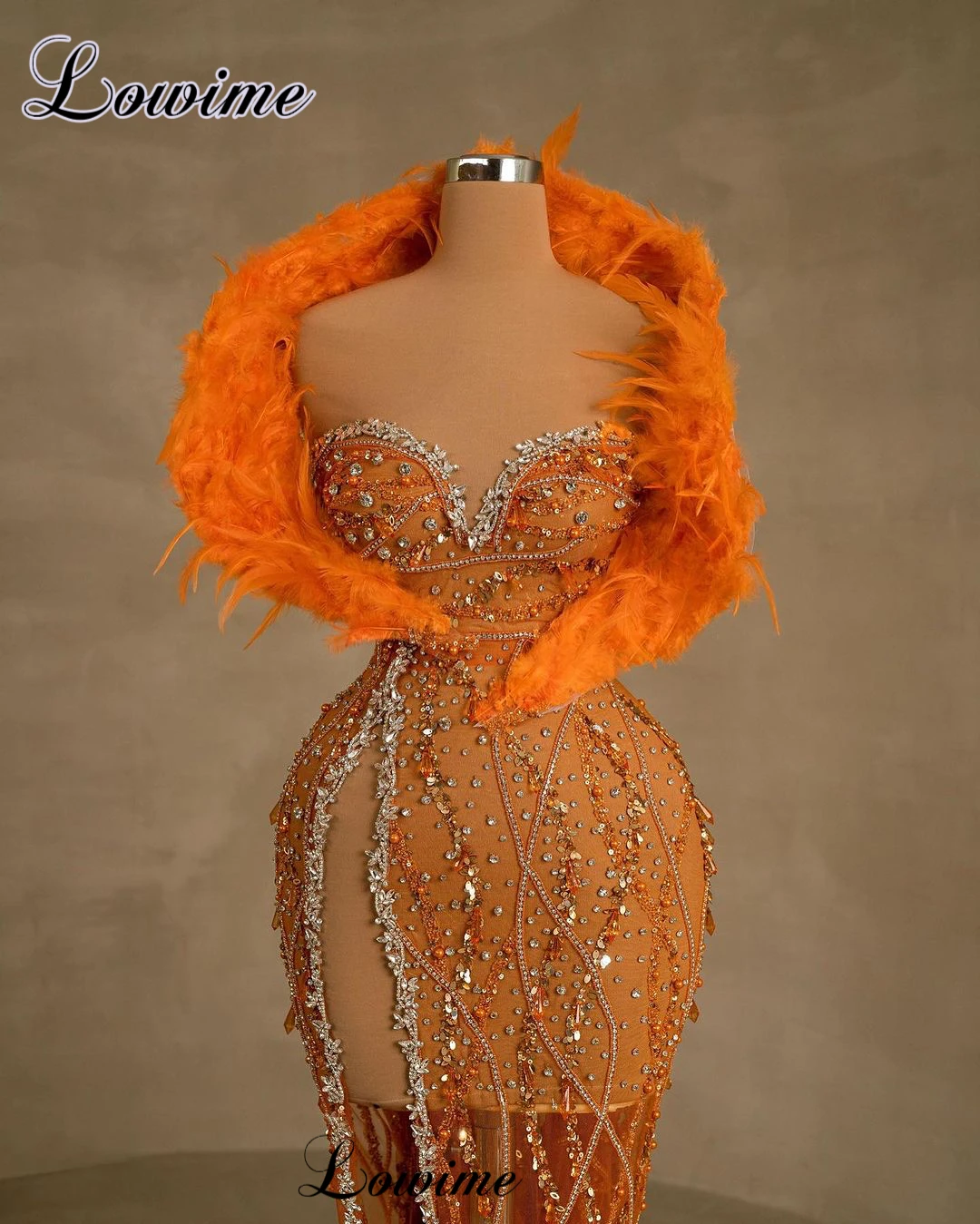 2 Designs New Fashion Orange Evening Dresses 2023 Luxury Crystals Ilusion Celebrity Dresses Mermaid Party Gowns Robes De Soirée