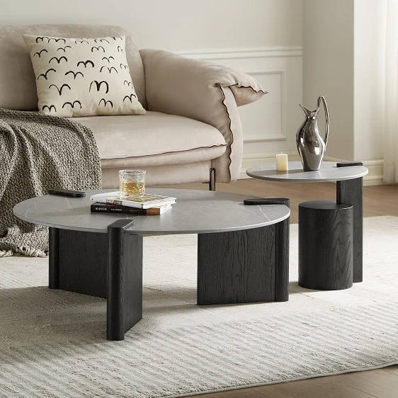 -ee M6071/M6181  Multi-function Gray Color Solid OAK Wood Living Room Furniture Round End Table Set Coffee Table