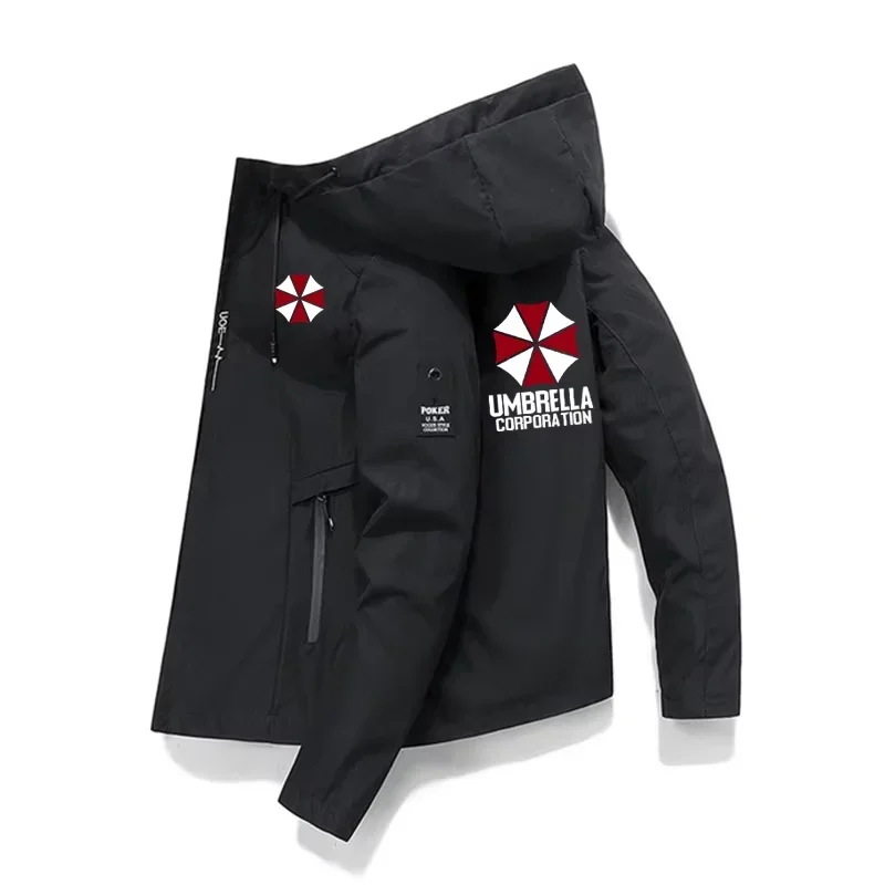 Spring Autumn Men Lightweight Printed Hooded Windbreaker Water Resistant Jacket Casual Outdoor Street Fashion Outerwear