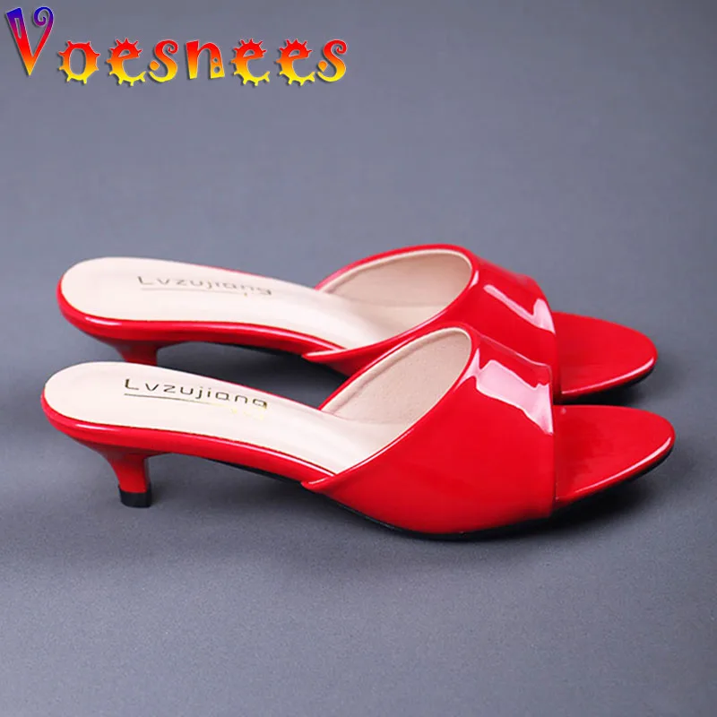 2022 Summer New High Heels Size 43 Stiletto Mid-heel Slippers ladies Summer Fashion low-heel Sandals Peep Toe Sexy Women Shoes