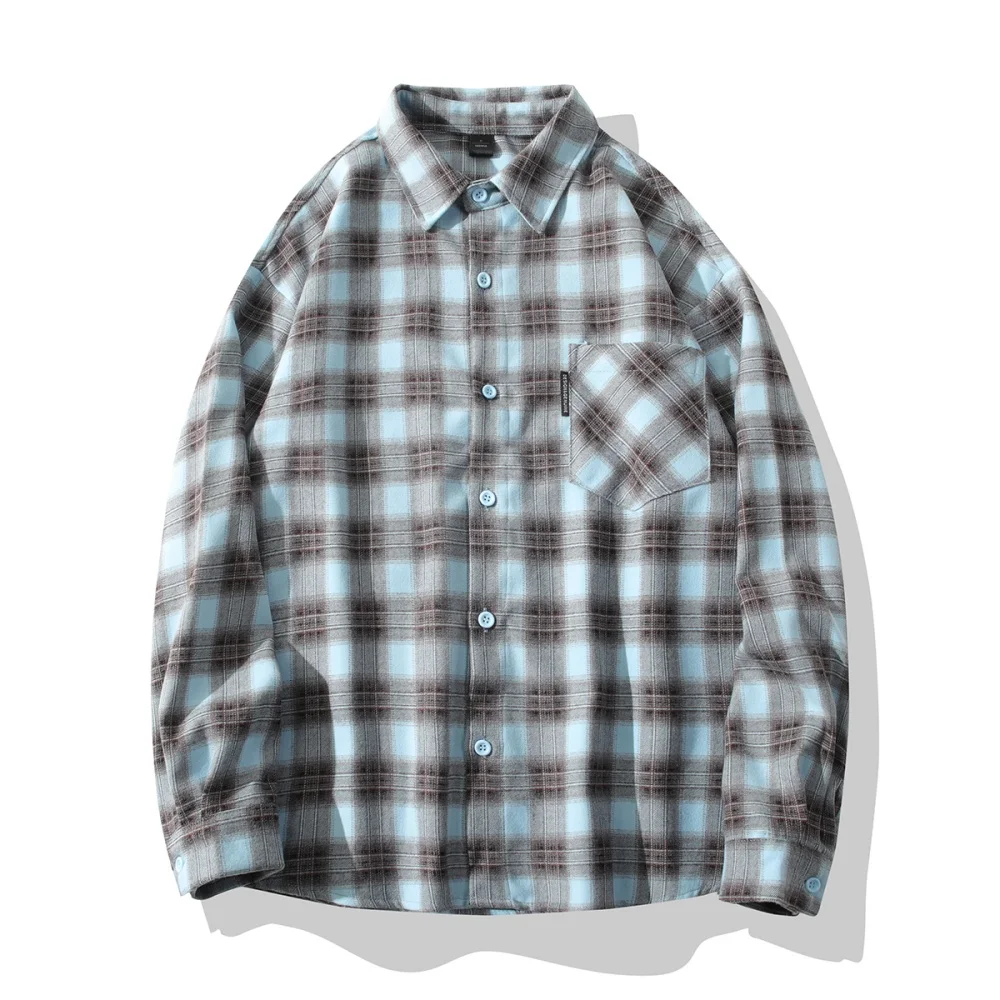 

High Quality Women's Plaid Shirt on Deals American Vintage Blue Long Sleeve Blouse Spring Casual Top Beautiful Female Clothi