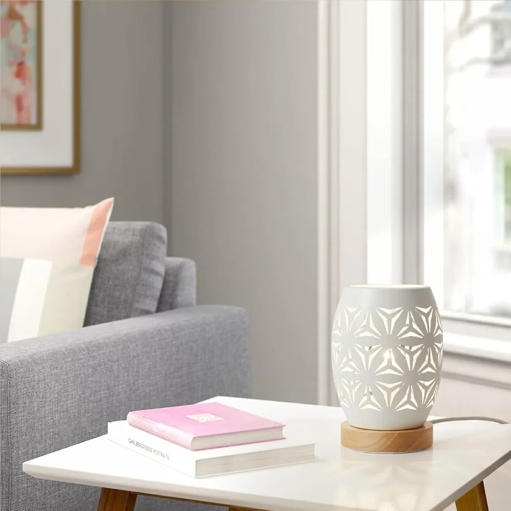 مصباح طاولة بجانب السرير من ouxean، عاكس الضوء المعدني الصغير وقاعدة خشبية، مصباح مكتبي e12 40 وات لغرفة النوم وغرفة المعيشة وديكور المنزل