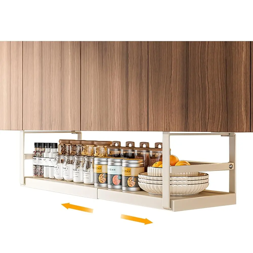 

Expandable Under Shelf Storage Basket, Slide-In Storage Ra Under Cabinet Add-On Storage Baskets Heavy Duty Carbon Steel Hanging