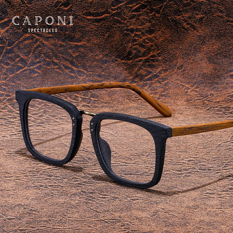 

CAPONI Wooden Glasses Frame For Men Brand Designer Handmade Eyeglasses Anti Blue Light Customized Spectacles JF7085