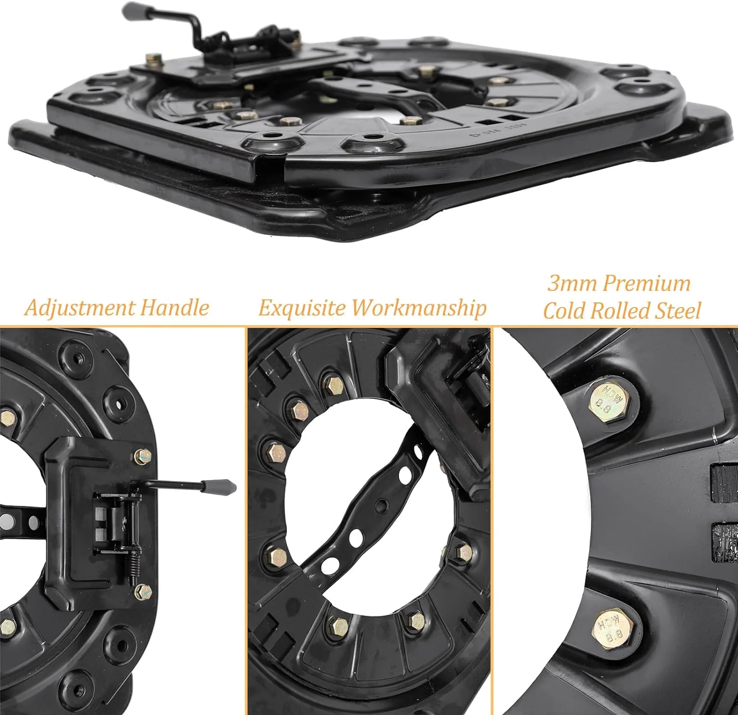 Base pivotante de siège robuste, base de siège pivotante en plaque d'acier de 3,0 mm rotative à 360 degrés pour camping-car, camping-car, bateau, camion, bus