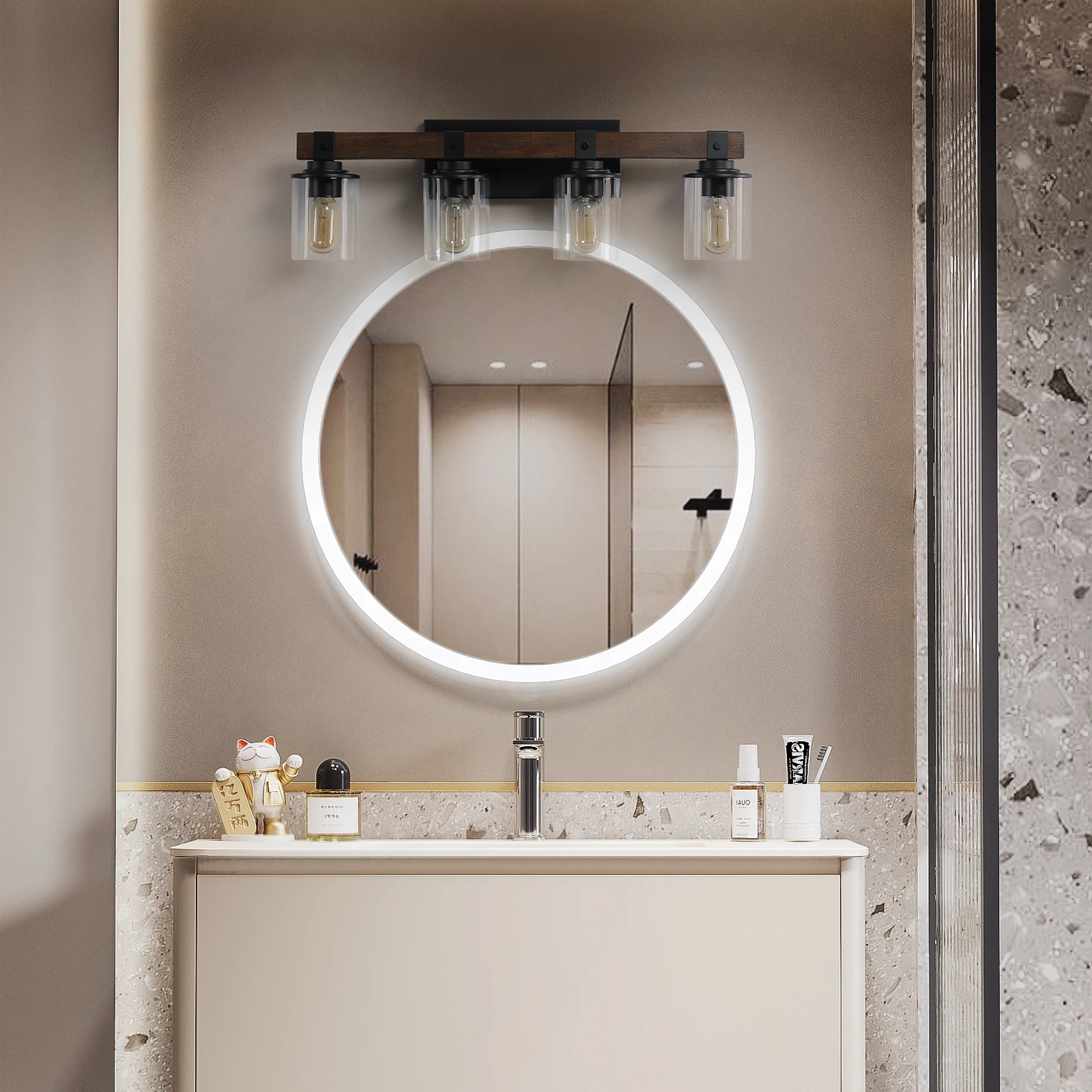 4-Lights Farmhouse Vanity Lights Fixture Rustic Bathroom Light Fixture Bathroom Sconce (No Bulbs)