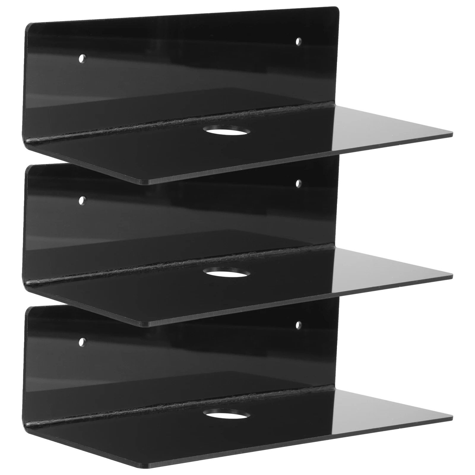 

3 Pcs Black Acrylic Wall Floating Shelf Office Bookshelf No Screw Durable Kitchen Bathroom Storage Display Shelves Strong Load