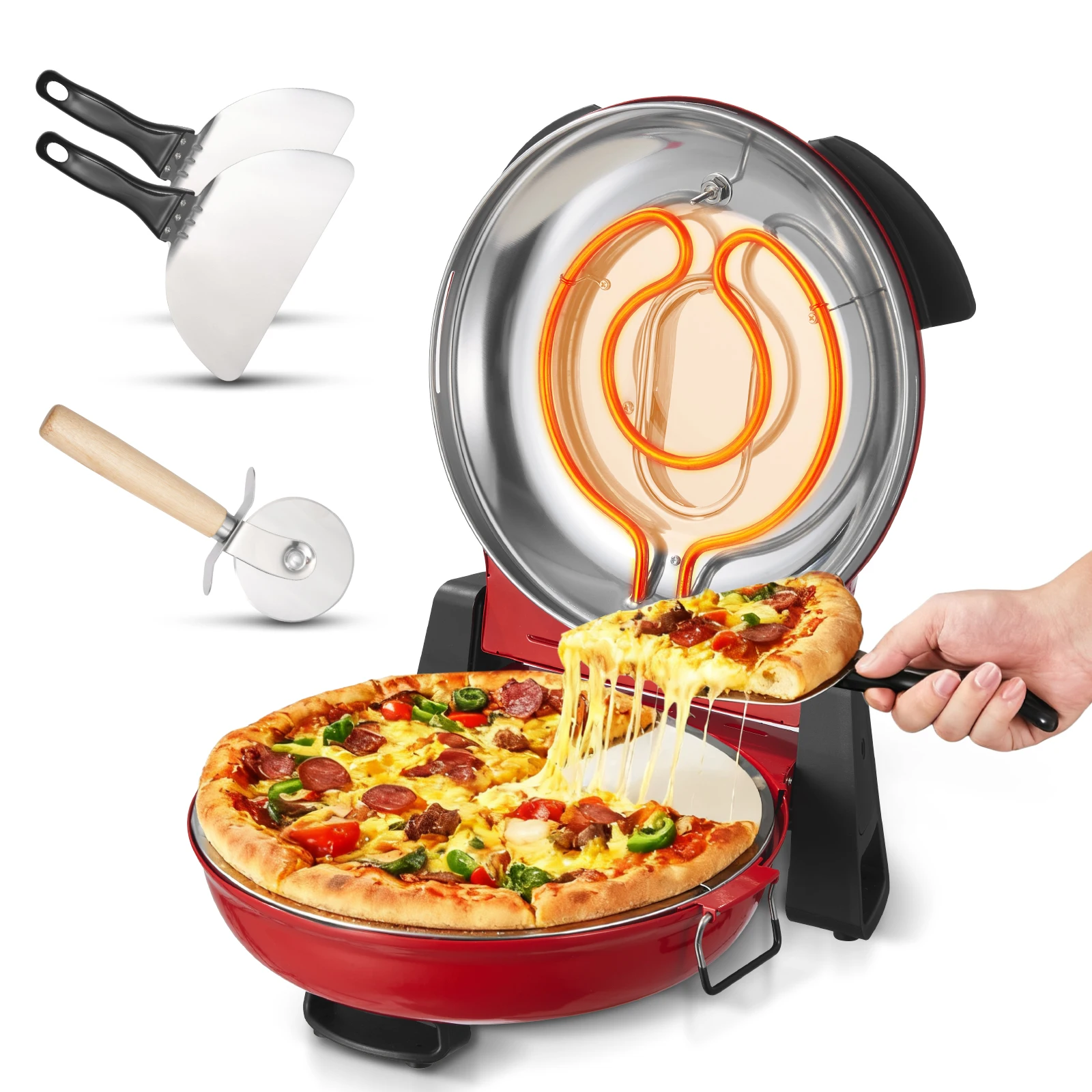 

SucceBuy 12in 1200W Pizza Oven with Cordierite Stone 5-Mode Temperature Control Heats up to 788 ˚F for Precise Cooking for Home