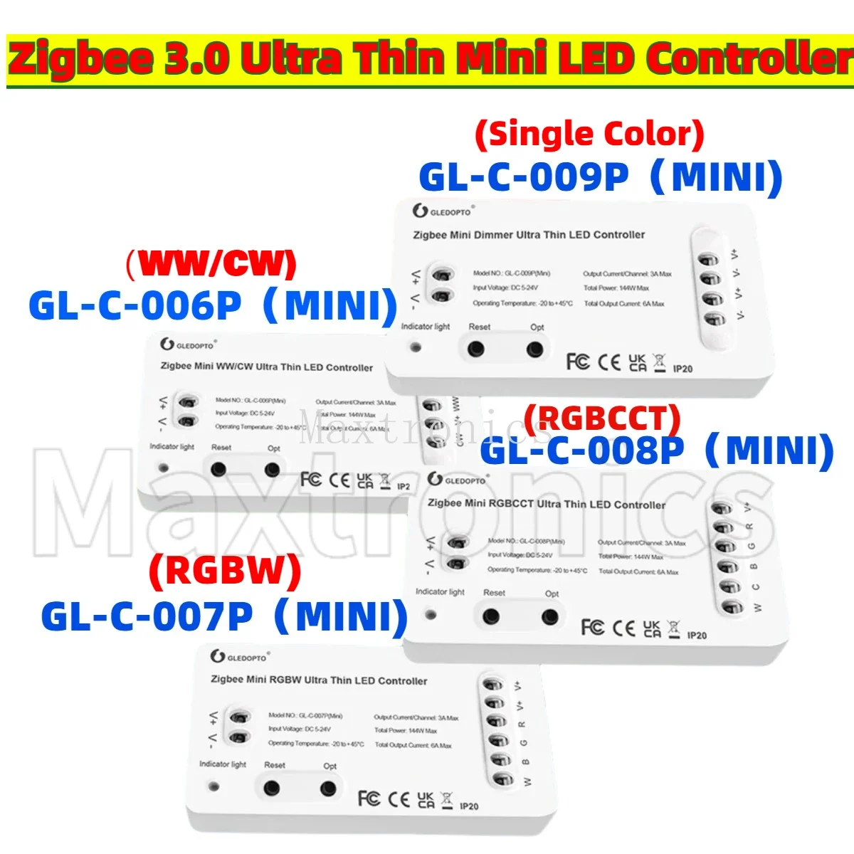 Mini RGBCCT WWCW LED Light Strip Controller Zigbee 3.0 Ultra Thin Gledopto Alexa Voice APP Controller Bedroom Kitchen Lighting