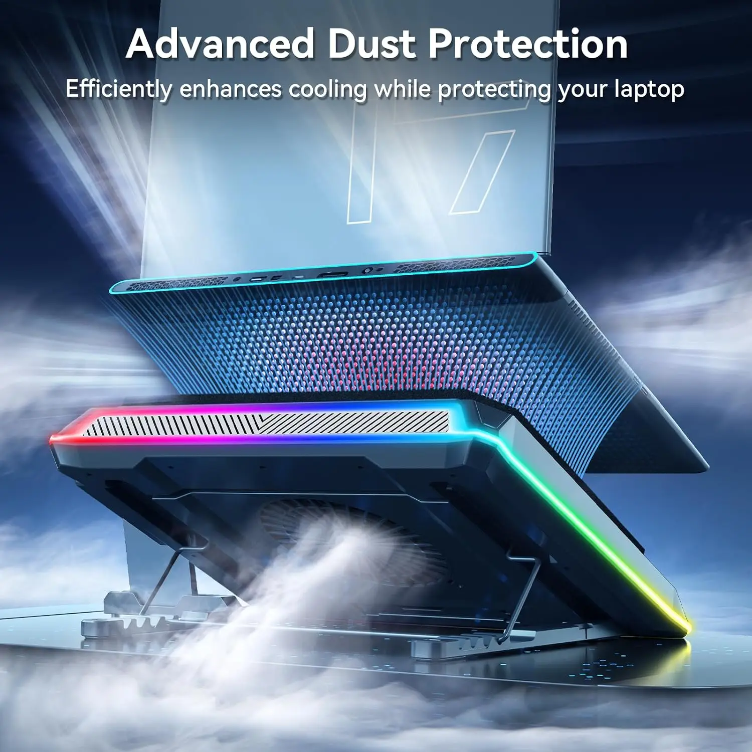 Eswirepro A8 Gaming Laptop Cooling Pad with Powerful Turbofan for 15-21 Inches RGB Laptop Cooler Stand with 8 Height Adjustable