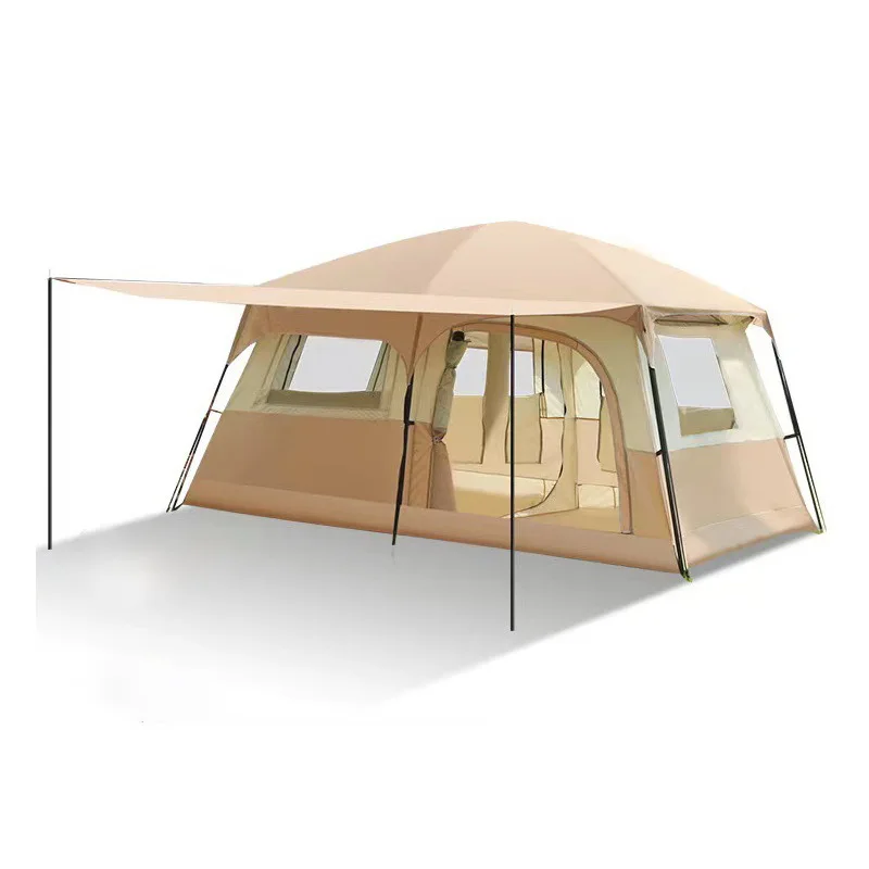 Portable Double Layer Outdoor Camping Tent Waterproof Oxford Foldable Two Bedrooms and One Living Room for 8-12 Persons