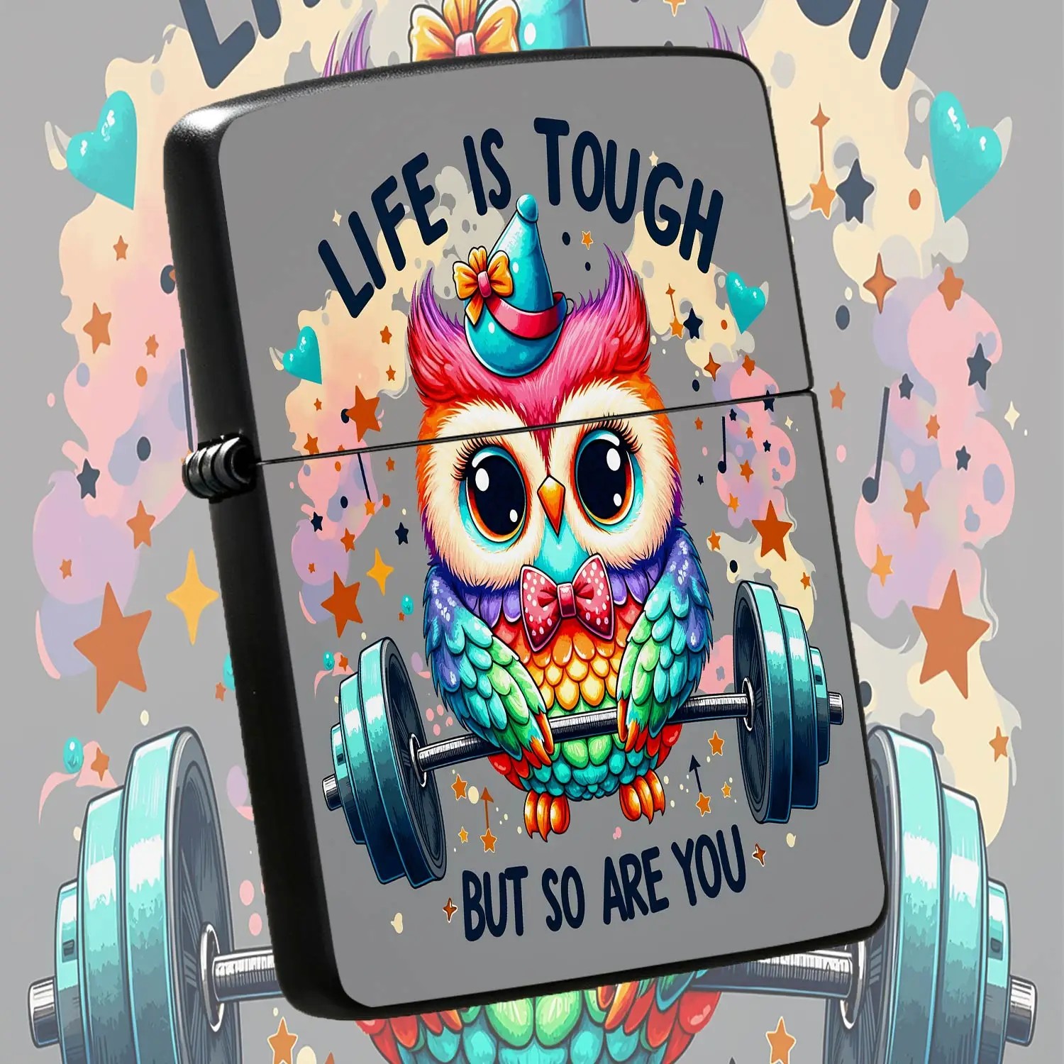 Portable Stylish Owl Lighter Life Isinspirational Design Cute Colorful Owl With Barbell Pattern Compact Daily Use Accessory For All Scenarios Ideal Thoughtful Motivational Gift For Friends Family Colleagues For Outdoor A Humorous And Intere
