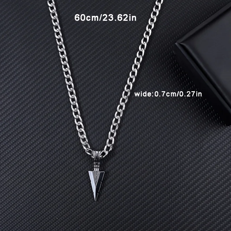 Cuban Chain Arrow Pendant Necklace for Men Stainless Steel Long Chains Hip Hop Punk Spearhead Charm Man's Neck Jewelry Accessory