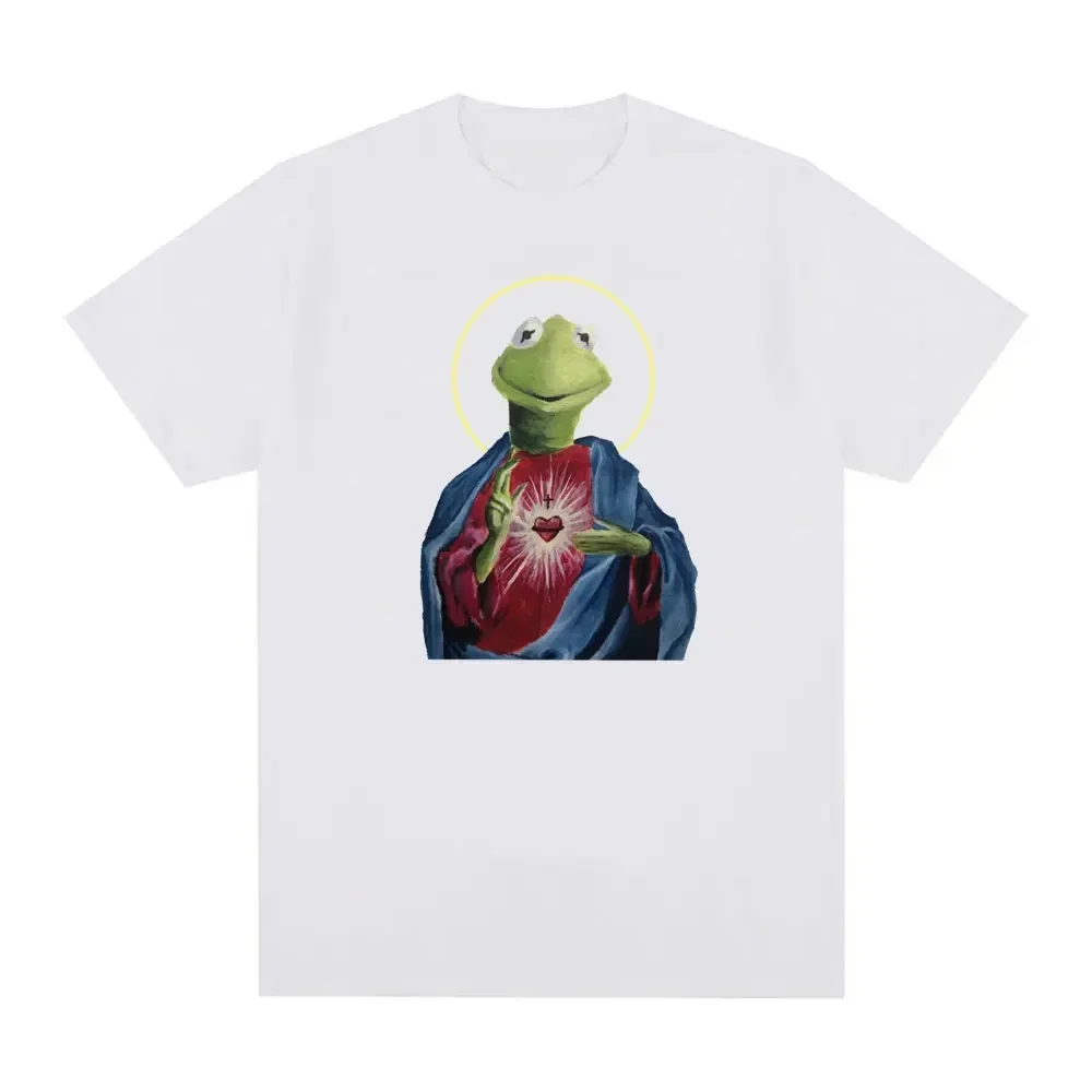 Funny Kermit Jesus Print Meme Birthday Sticker Graphic T Shirts Women Men Clothing Streetwear Interesting Tshirts Offensive Tee