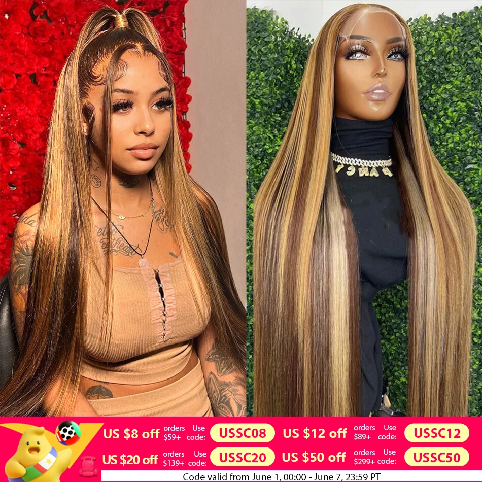 Highlight Wig Human Hair 13x4 13x6 Glueless Honey Blonde Straight Lace Front Wigs Human Hair Brazilian 5x5 Hd Lace Closure Wig