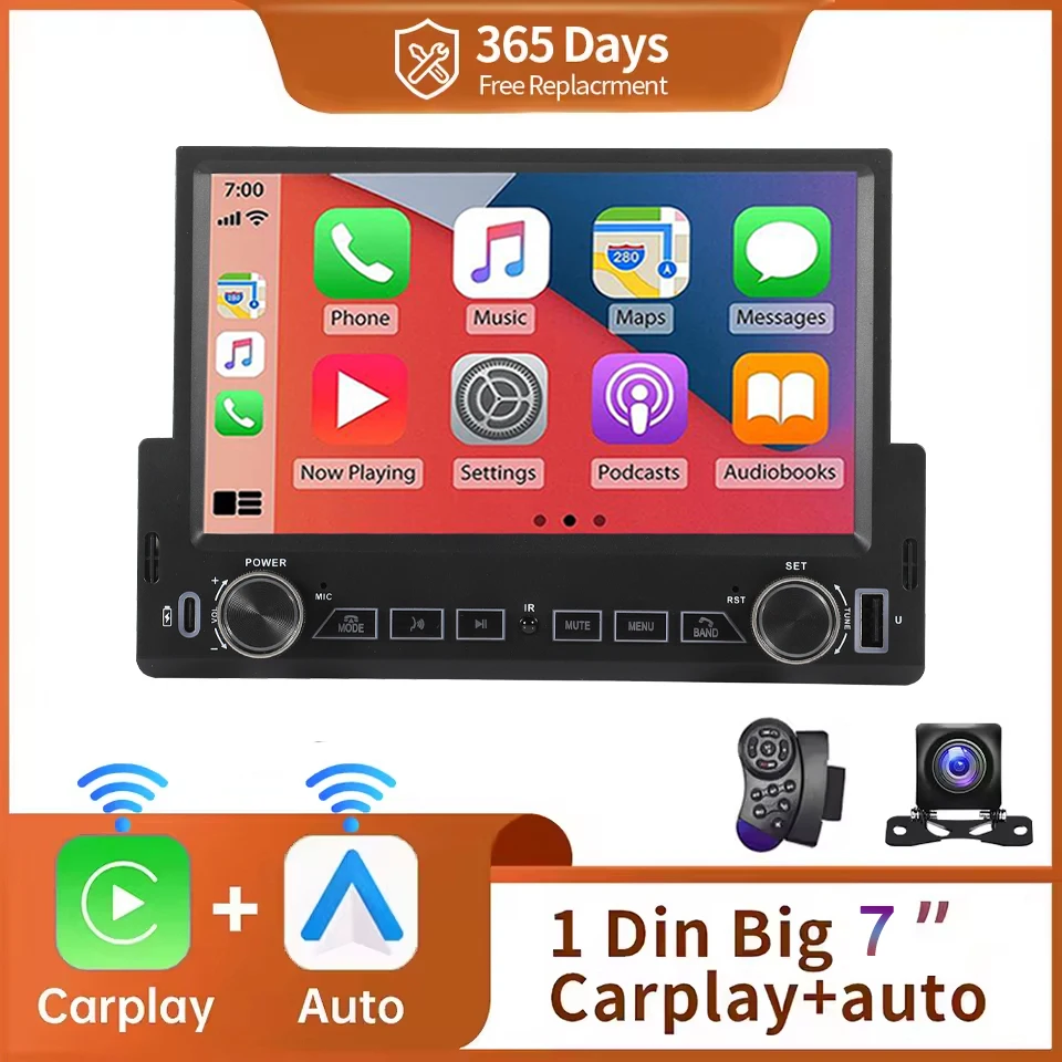 راديو ستيريو للسيارة 7 بوصة 1 din راديو واحد Din مع Apple Carplay وAndroid Auto Bluetooth Car Audio 1Din Mp5 Car Player