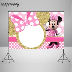 Photography Background Customize Minni Mouse Party Decoration for Kids Pink Bow Birthday Backdrop for Photo Studio Wallpaper