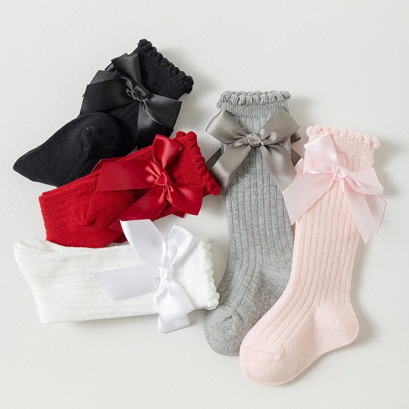 Baby Summer Clothing New Kids Toddlers Girls Big Bow Knee High Long Soft Cotton Lace Baby Socks Bowknot Christmas Socks