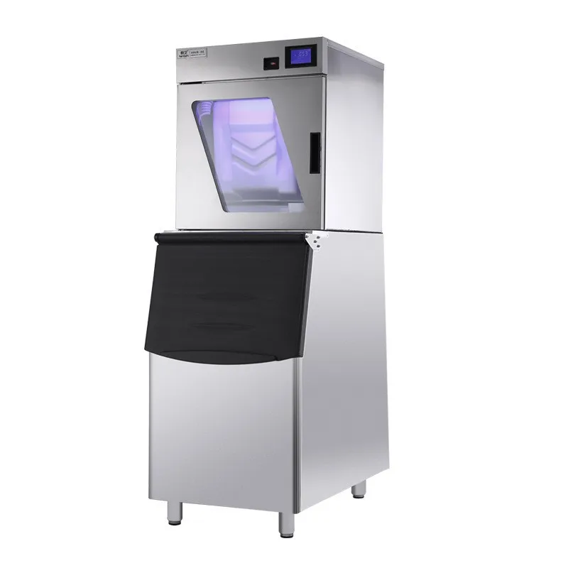 

Commercial ice machine large capacity large 200kg milk tea shop automatic blue light glass door KTV square ice