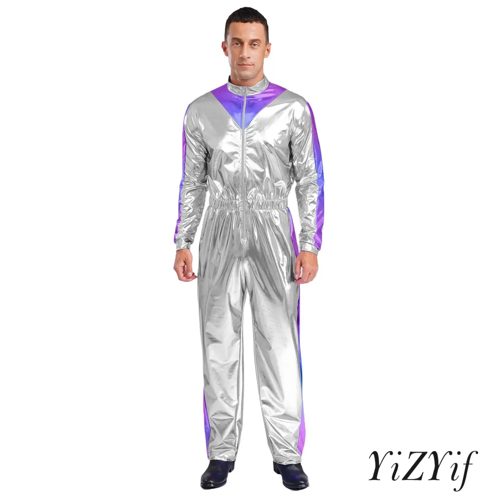 

Men's Sparkly Shiny Jumpsuit Fashion Party Clubwear Bodysuit Long Sleeves Elastic Waist Color Block Long Jumpsuit Streetwear