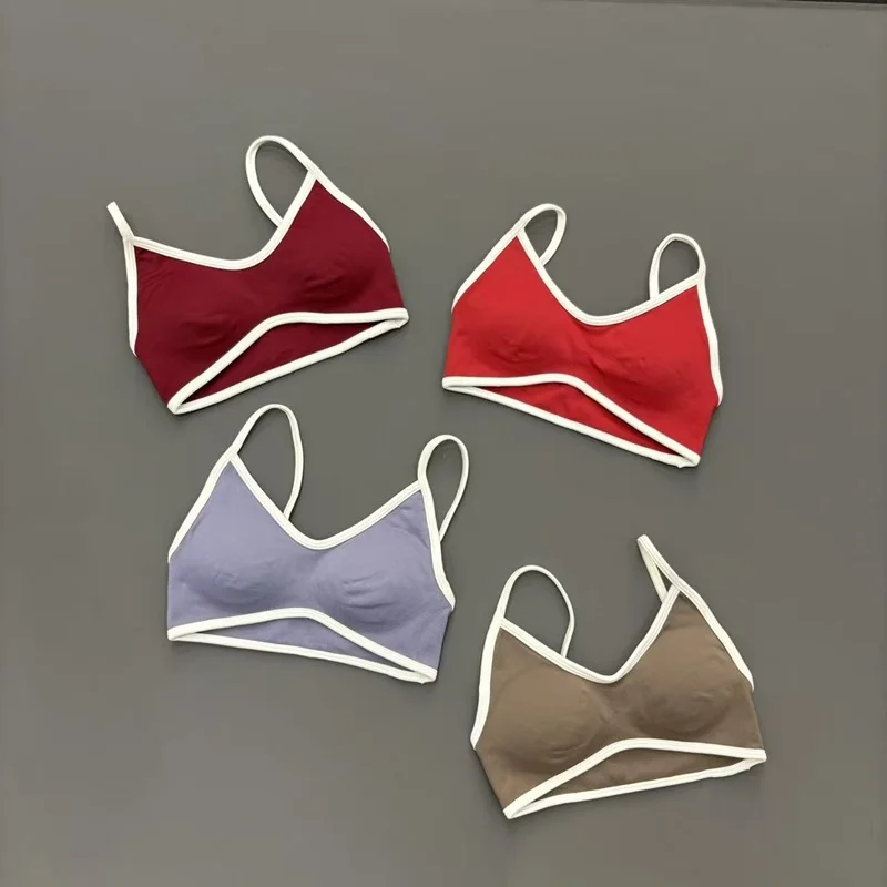Contrastline Bra Women Backless Knitted Sports Bra Solid Color Gym Fitness Top With Chest Cushion Sexy Suspender Yoga Sports Bra image 2