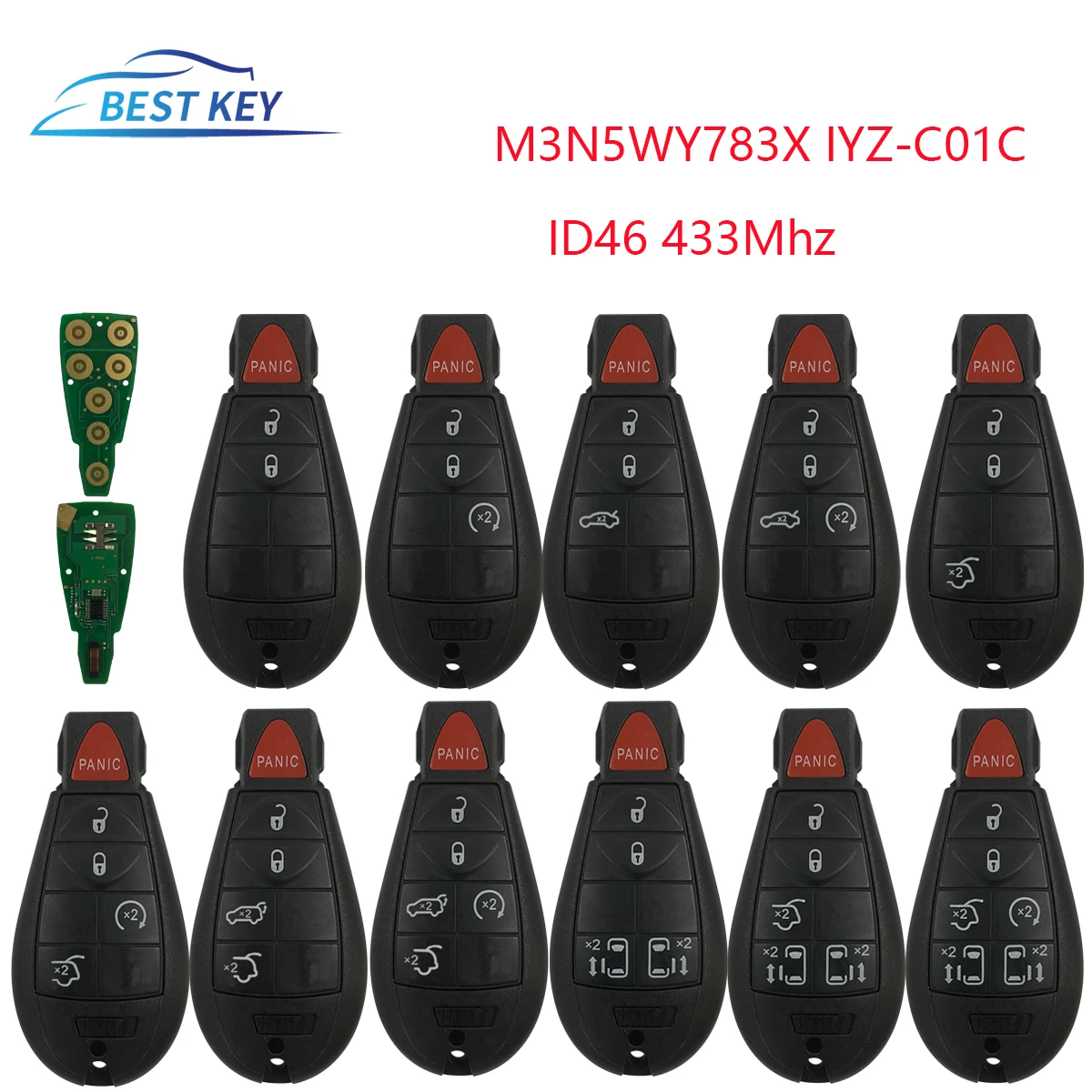 BEST KEY Car Remote Control Key For Jeep Dodge Chrysler Town Country  ID46 433MhzM3N5WY783X IYZ-C01C Replacement Smart Card