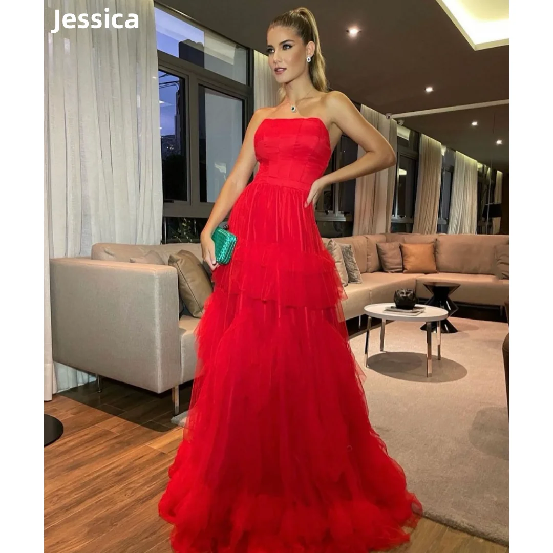 Jessica Sweetheart Red Wedding Dress Handmade Tulle Layering Prom Dresses Sexy Off-shoulder A-line Bespoke Occasion Dresses