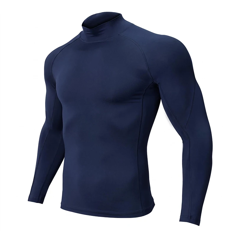 Men's High Collar Compression Long Sleeve Top Quick Dry Stretchy Tight Sport Undershirt For Running Jogging Gym Fitness