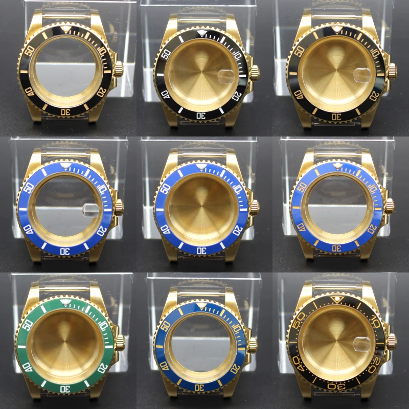 

Gold 40mm Watch Case Sapphire For Submariner Seiko NH35 NH36/34/38 4R36 Miyota8215 ETA 2824 Movement 28.5mm Dial Rotating Bezel