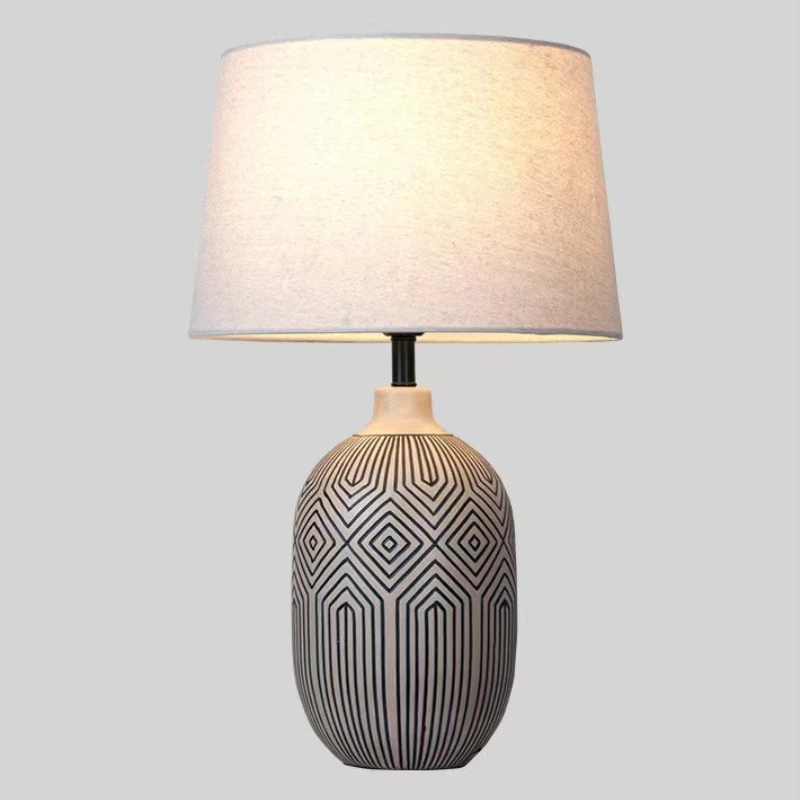 SANDYHA Japanese Style Ceramic Floor Lamp Bedroom Bedside LED Light Living Room Decor Fabric Lampshade Indoor Lighting Fixtures