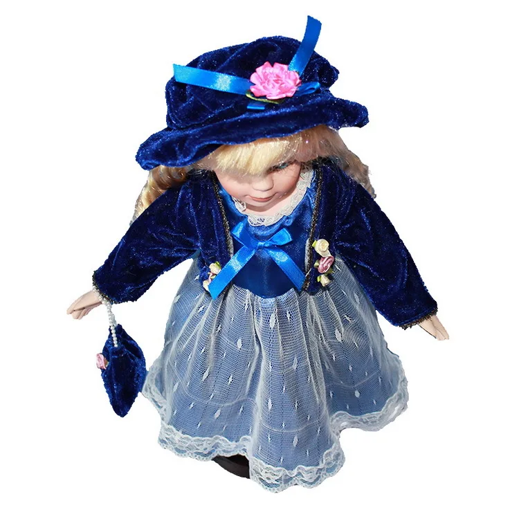 40cm Deep blue dress rural Field Village porcelain Leisur girl European ceramic doll style home decoration Christmas gifts