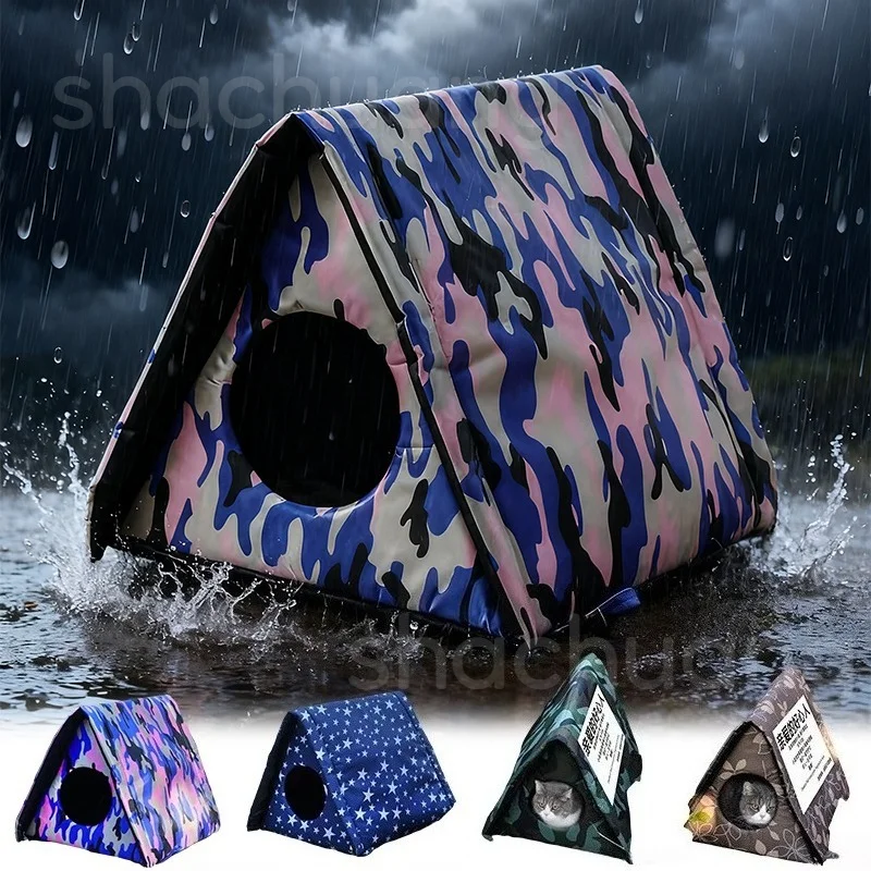 

Waterproof Outdoor Cat House Oxford Cloth Winter Shelter Foldable Triangle Tent Stray for Cat Dog Pet Warm House Cold Resistant