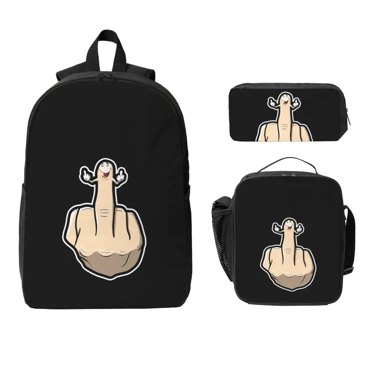 

Дизайн жестов рук, средний палец, рюкзак для средних пальцев, школьная сумка, 3 шт., изолированная сумка для обеда, пенал