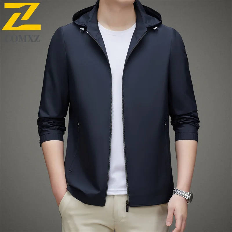 

Business Man Jacket Fashion Classic Hooded Tooling Coat Premium Comfort Detachable Hood Lightweight Spring Autumn Mens Clothing