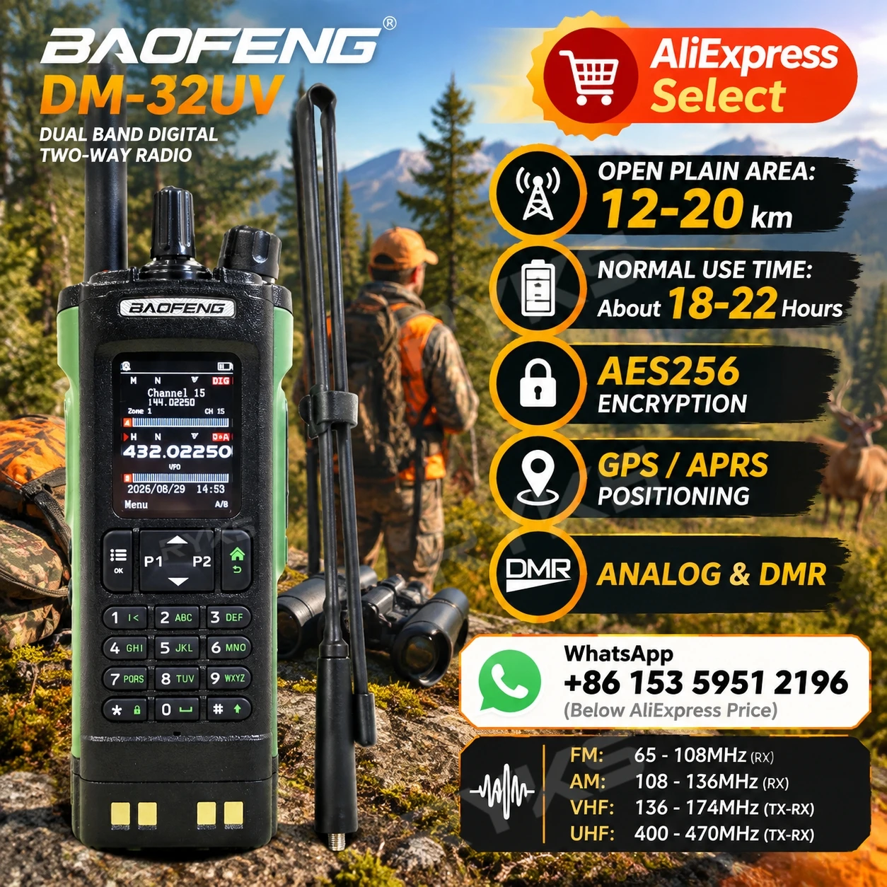 Baofeng Dm-32Uv Dmr Digital Walkie Talkie Gps Aprs Uv Analog+Dmr Radio Long Range For Forest Hunting Outdoor Communication