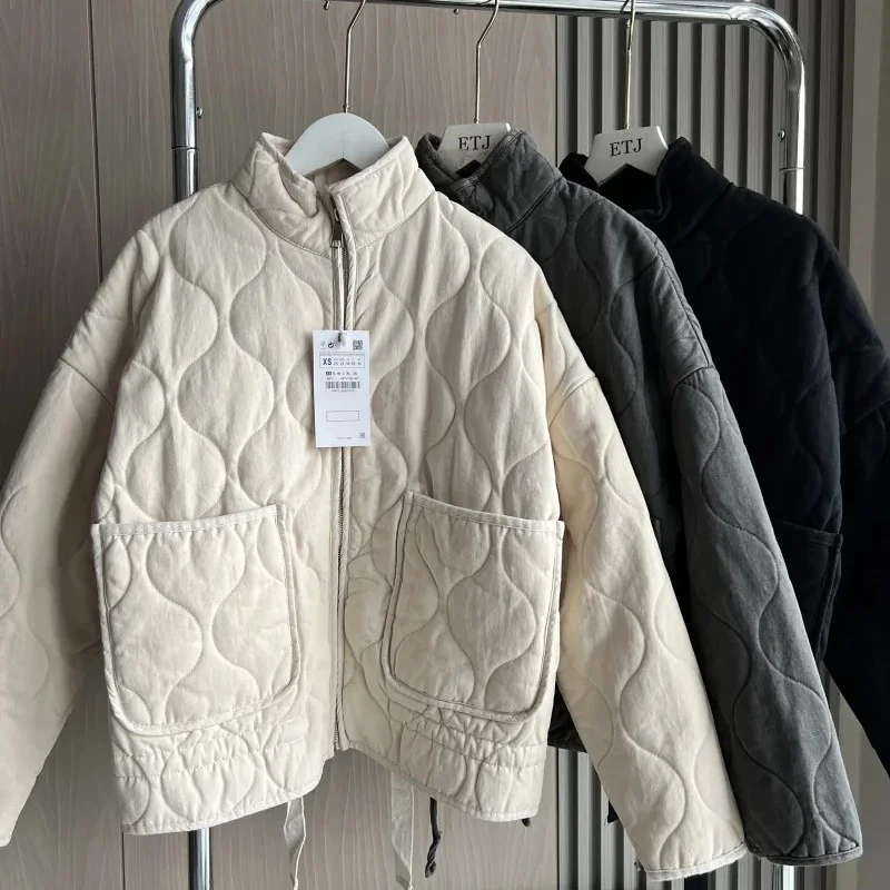 PRINTKAOIR المرأة سترة قطن وصول جديد خمر Lenzing رايون عالية الياقة جيب كبير معطف مبطن الزخرفية للنساء #4