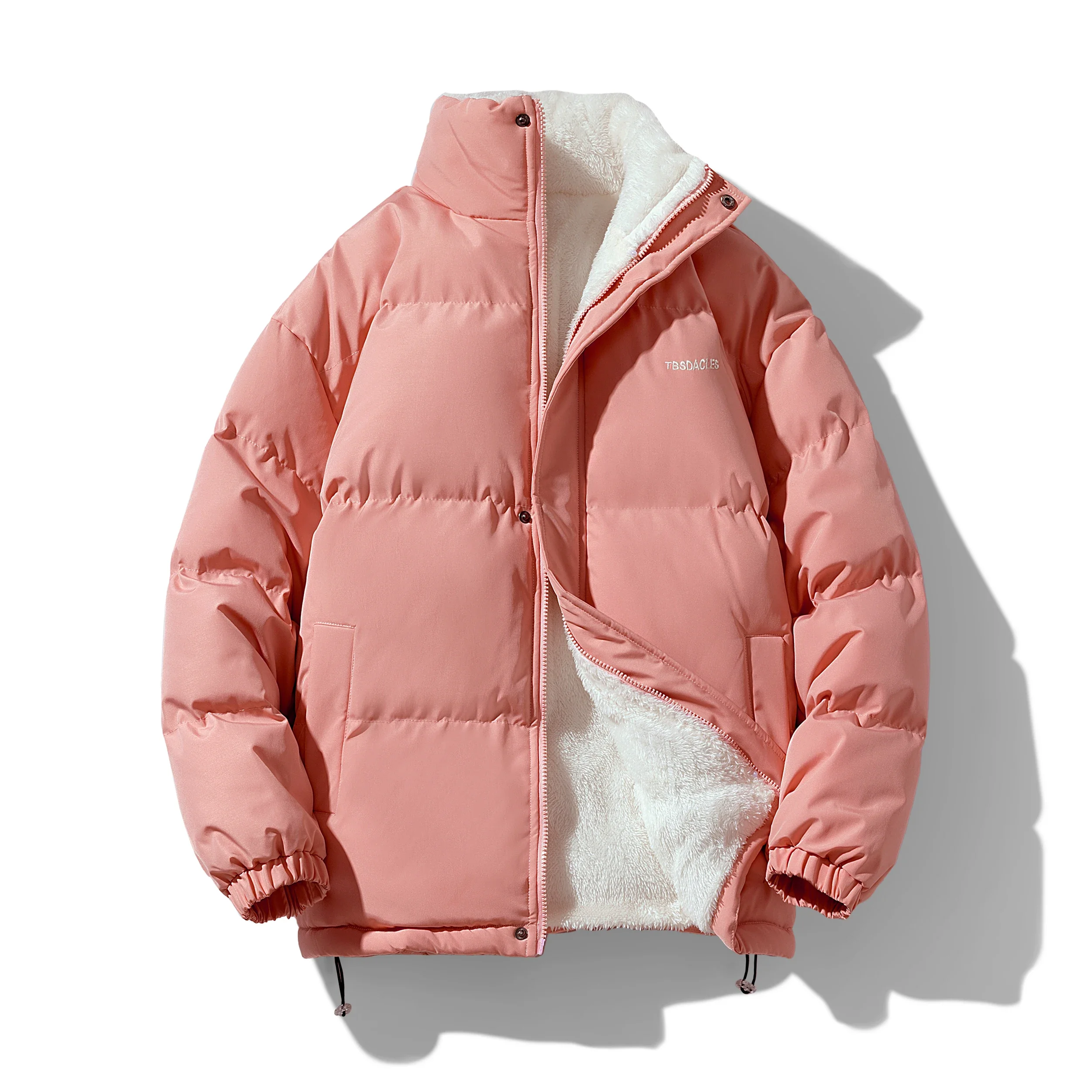 Korean Pink Cotton-Padded Coats Women Men Thick Warm Fleece Lined Parka Jacket Fashion Outerwear Winter Coat Women Puffer Jacket