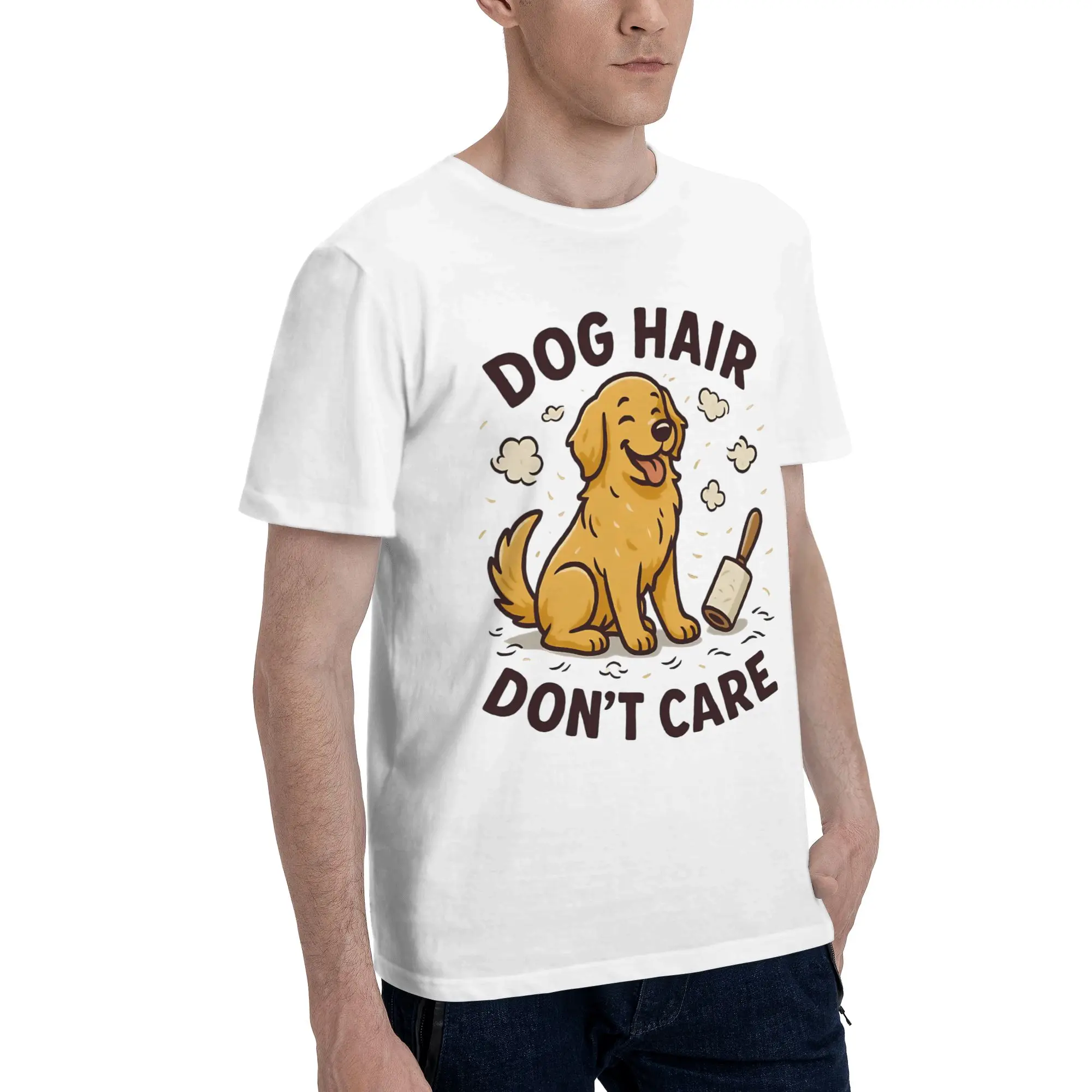 DOG HAIR  Men's T Shirt Messy hair don’t care dog Novelty Tee Shirt Short Sleeve Crewneck Pure Cotton Graphic Clothing T-Shirt