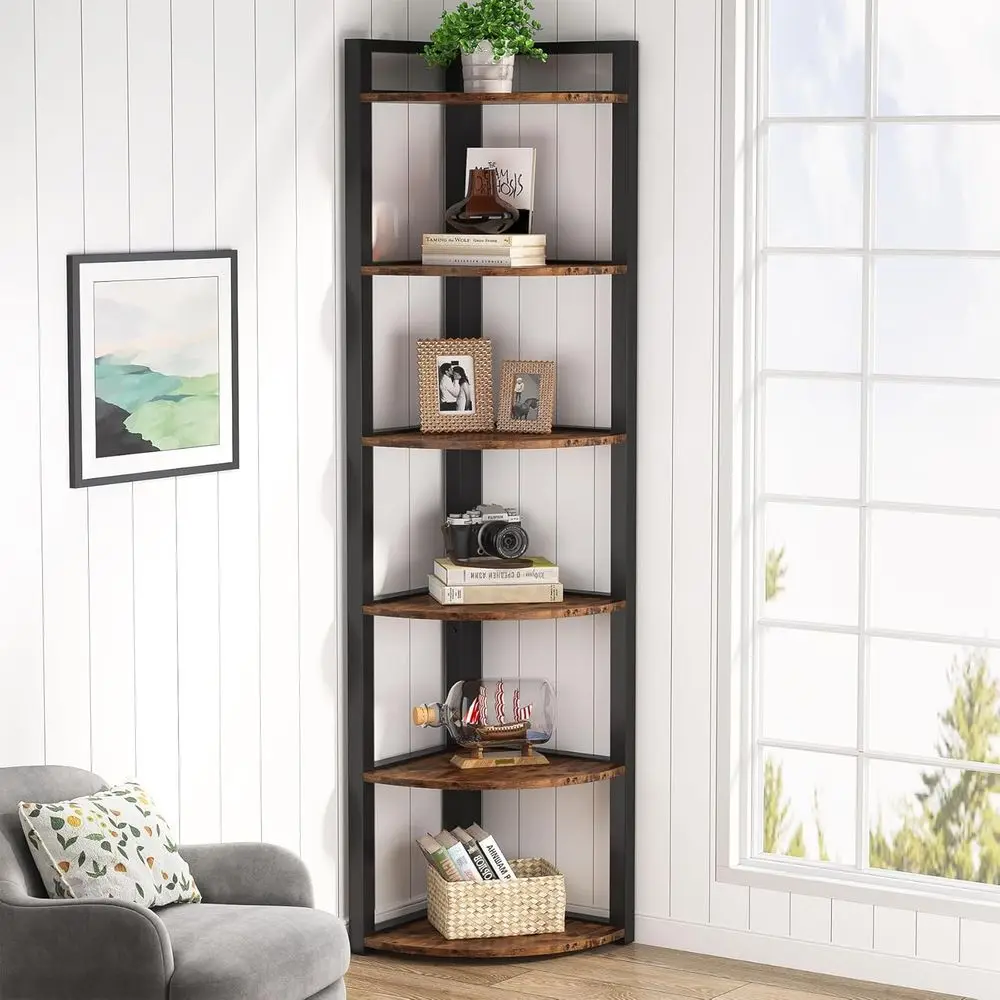 

Rustic 6-Tier Bookshelf - 70.9 Tall Storage Unit for Living Room, Home Office, Kitchen, and Small Spaces