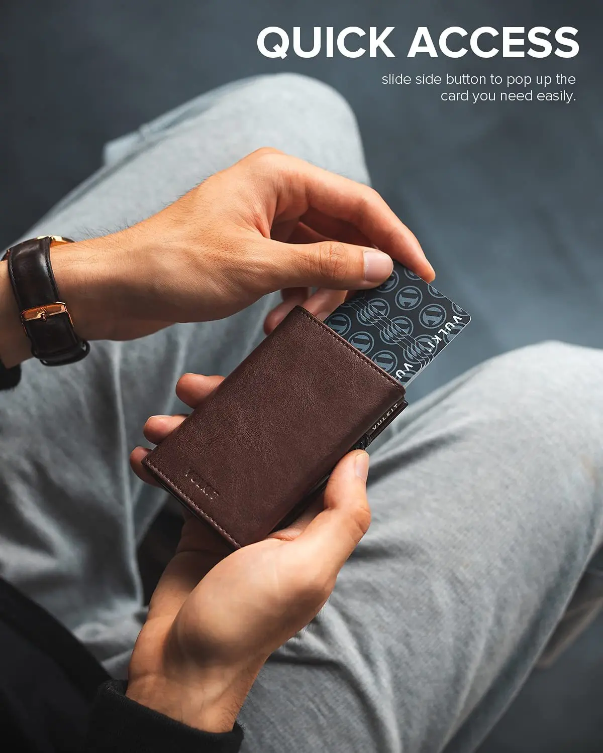 Herren-Geldbörse mit RFID-Schutz, seitlichem Pop-up-Kartenfach, mehreren Kartenfächern, Ausweisfach, dreifach faltbar, große Kapazität – Detail 3