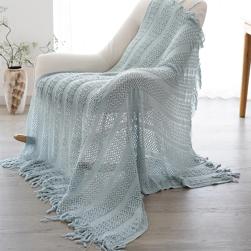 Hollowed-out Soft Bed Blanket Knit Model Home Decoration, Striped Sofa Cover, Large Size Bedspread, Hotel Bed End Towel Cover