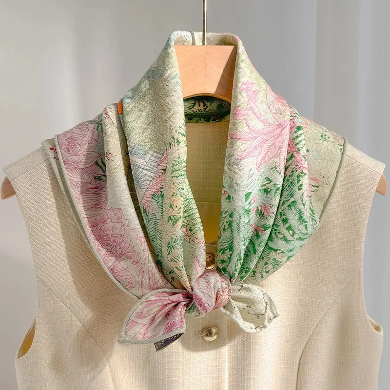 

70% wool 30% Real Silk Scarf for Women Shawls Wraps Foulard high quality Scarves Female Hijab Bandana Kerchief 65cm