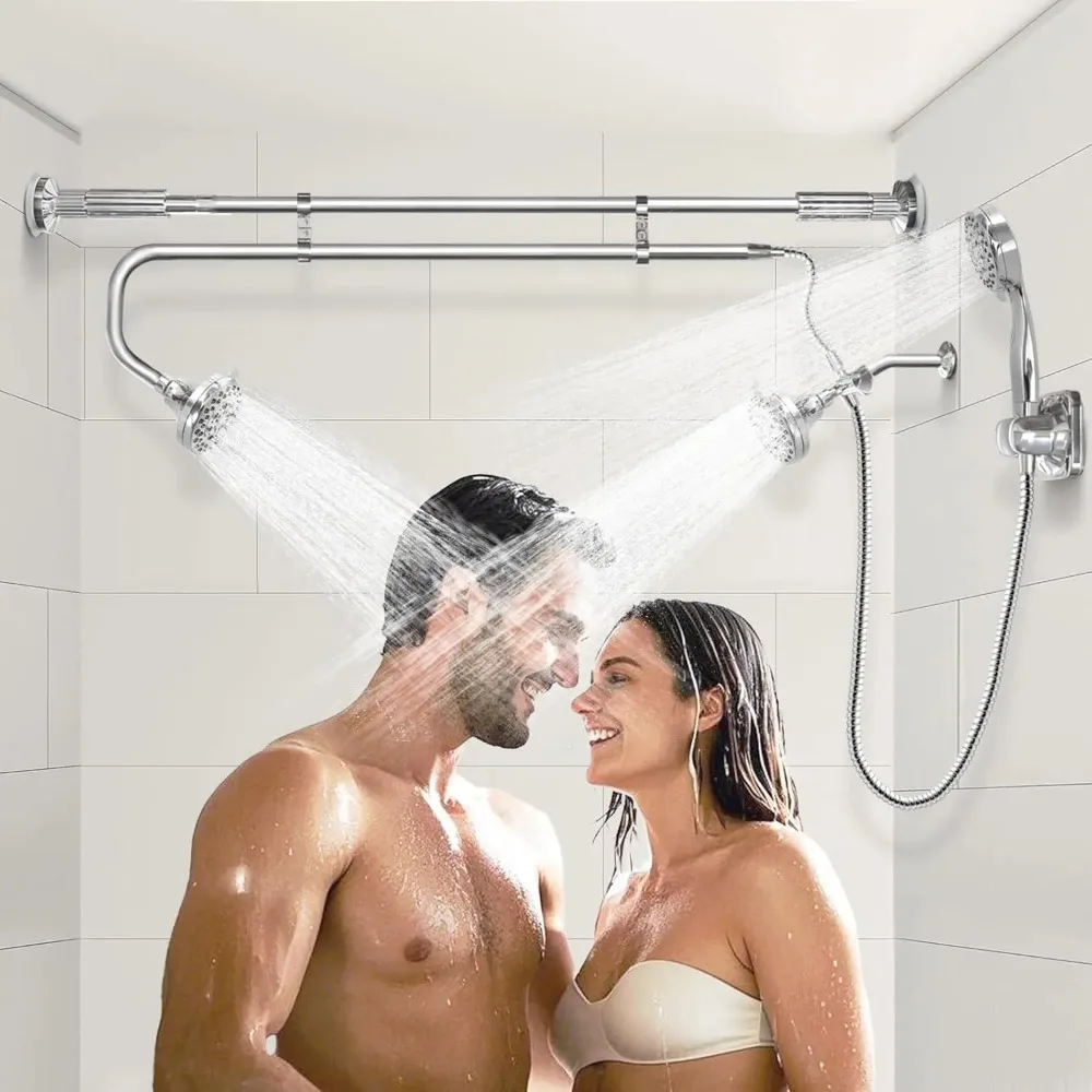 

Shower, Dual Heads for Couples & Handheld, Triple System for Two, High Pressure and Adjustable