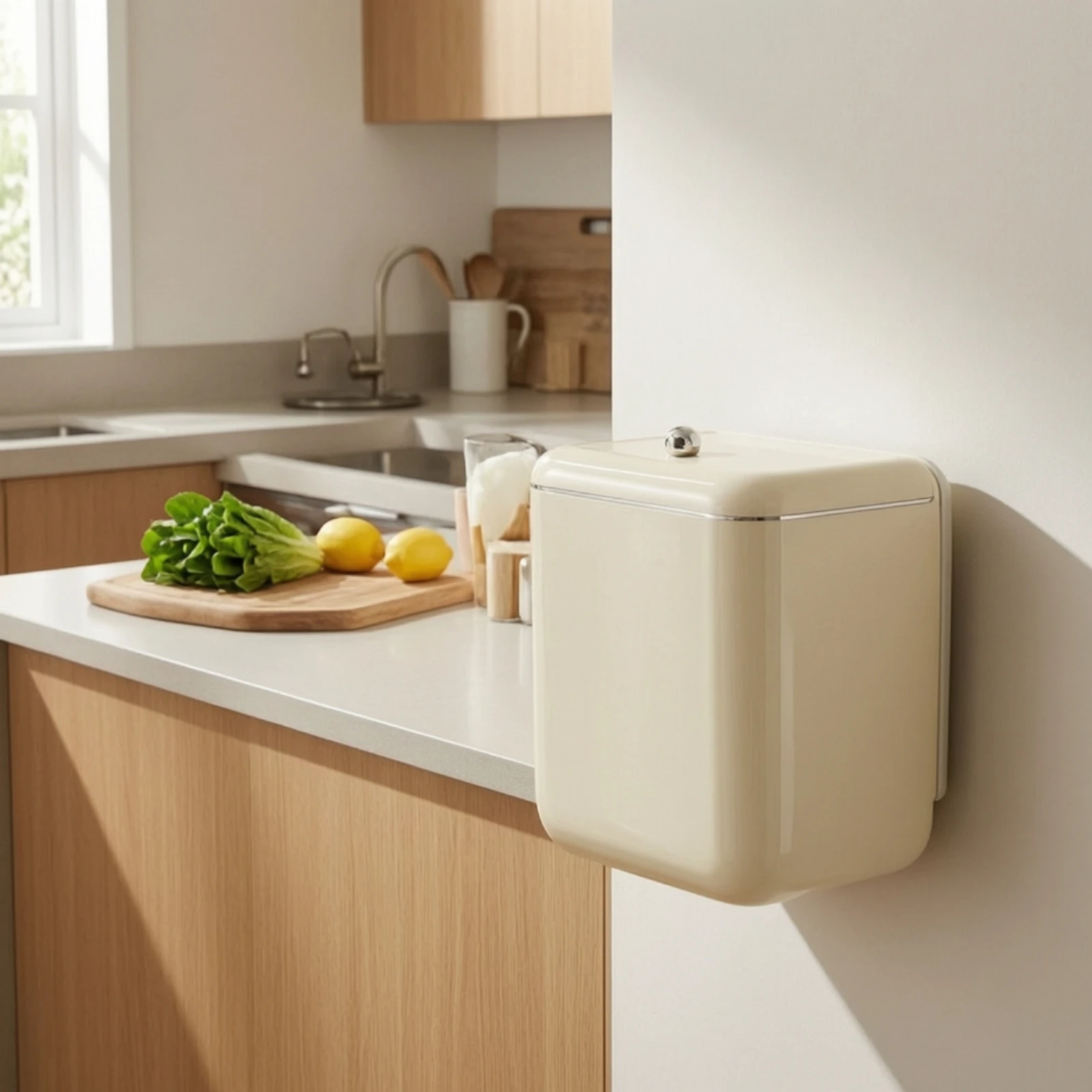 Wall-Mounted Trash Bin Compact Wall-Mounted Trash Can Garbage Can with Lid Plastic for Cabinet Door, Bathroom