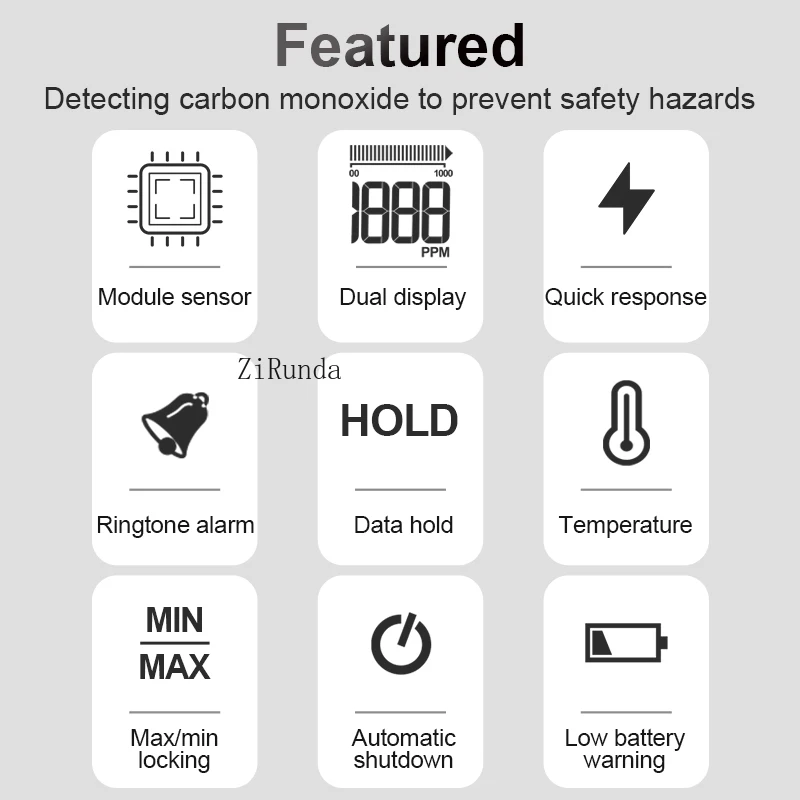 Real-time monitoring of gas meters Double alarm Indoor CO-O3 ambient air quality detector Temperature and humidity detection view 3