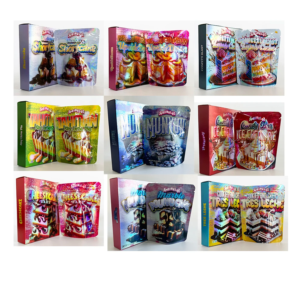 Cake Die Cut Empty Paper Pack Box Set With 3.5g Plastic Mylar Bag Storage Packaging Zipper Lock Pouch Kit Case Smell Package