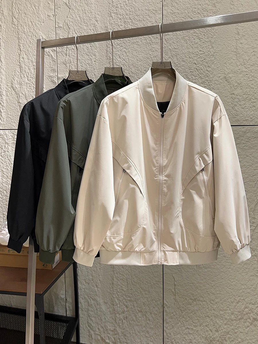 

American Functional Style Men's Casual Loose Baseball Collar Flight Jacket Outerwear Line Autumn Season Polyester Fiber