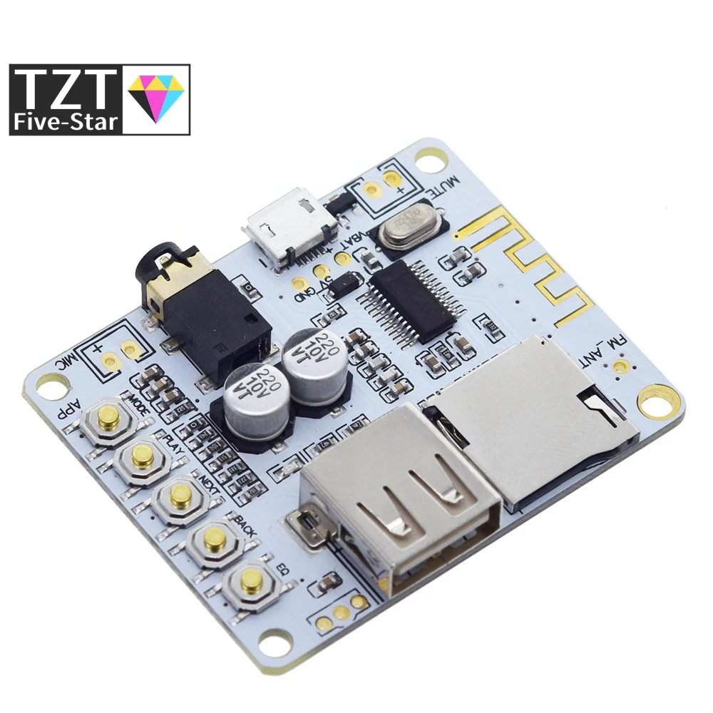 TZT Bluetooth Audio Receiver board with USB TF card Slot decoding playback output A7-004 5V 2.1  Wireless Stereo Music Module