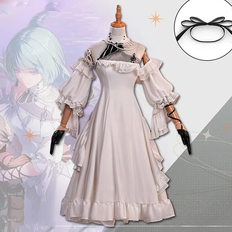 

Game Wuthering Waves WuWa Phrolova Cosplay Costume Wig Elegant White Dress Carnival Halloween Party Role Play Suits