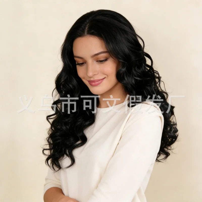 

Wig Fashionable Synthetic Hair Cap for Women Black short curly hair Big Wave